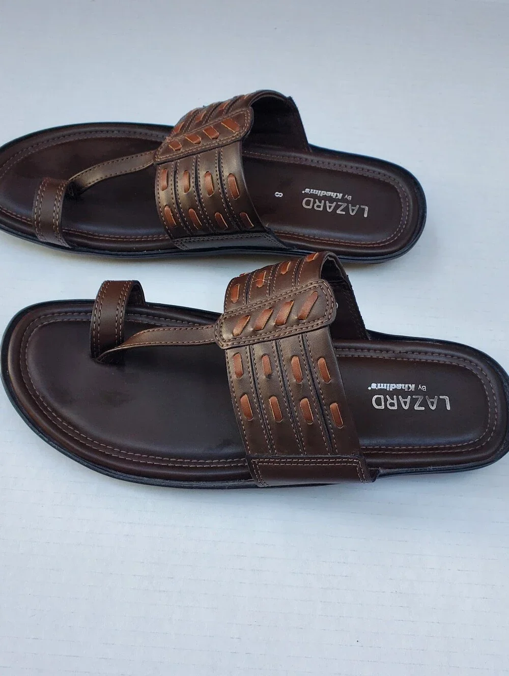 LAZARD by Khadim's Mens UK 8 US 9 Brown Kolhapuri Sandals Toe Loop India Casual
